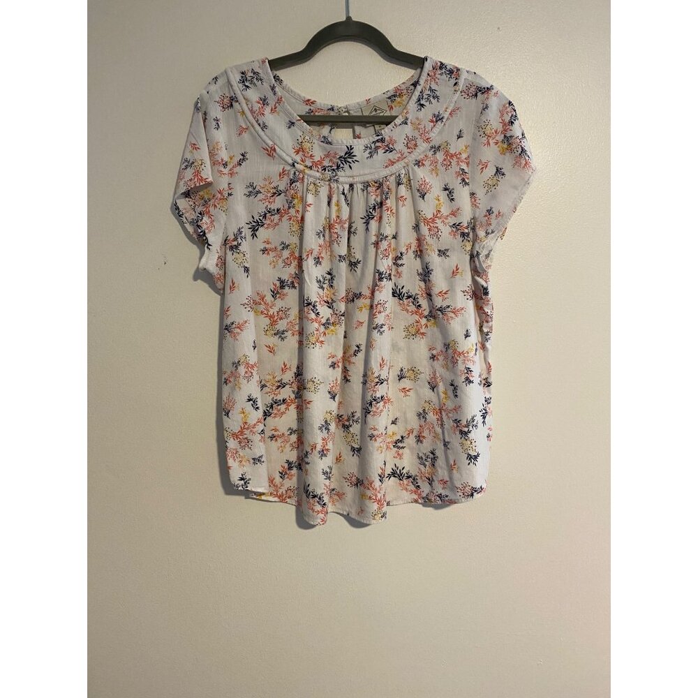 St. Johns Bay Womens Floral Blouse XL Cotton Rayon Short Sleeve Flowy Casual Top